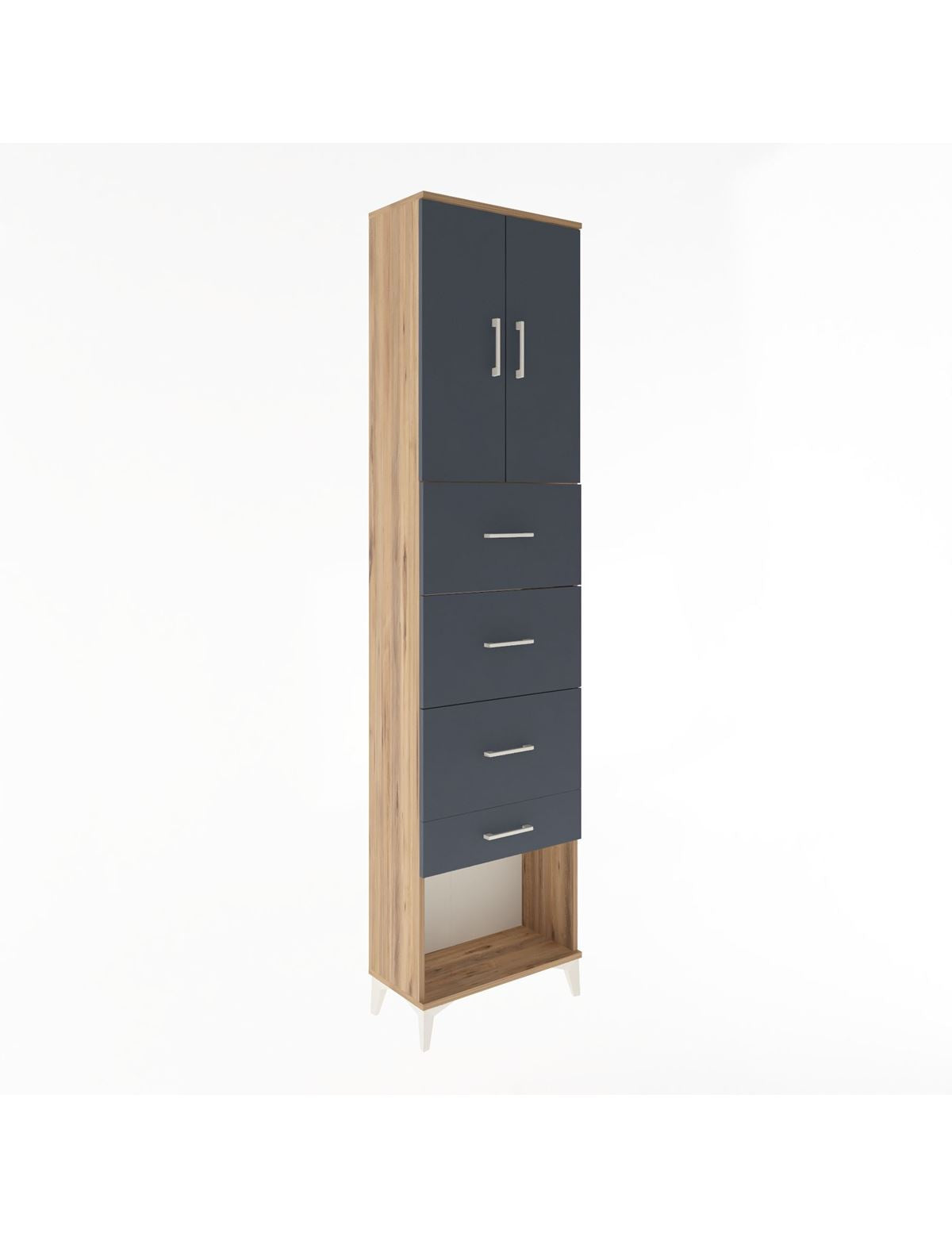 Arges Dolap Tek Raflı 4 Çekmeceli 2 Kapaklı 60x30x243 Çam-Antrasit