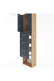 Arges Dolap Tek Raflı 4 Çekmeceli 2 Kapaklı 60x30x243 Çam-Antrasit