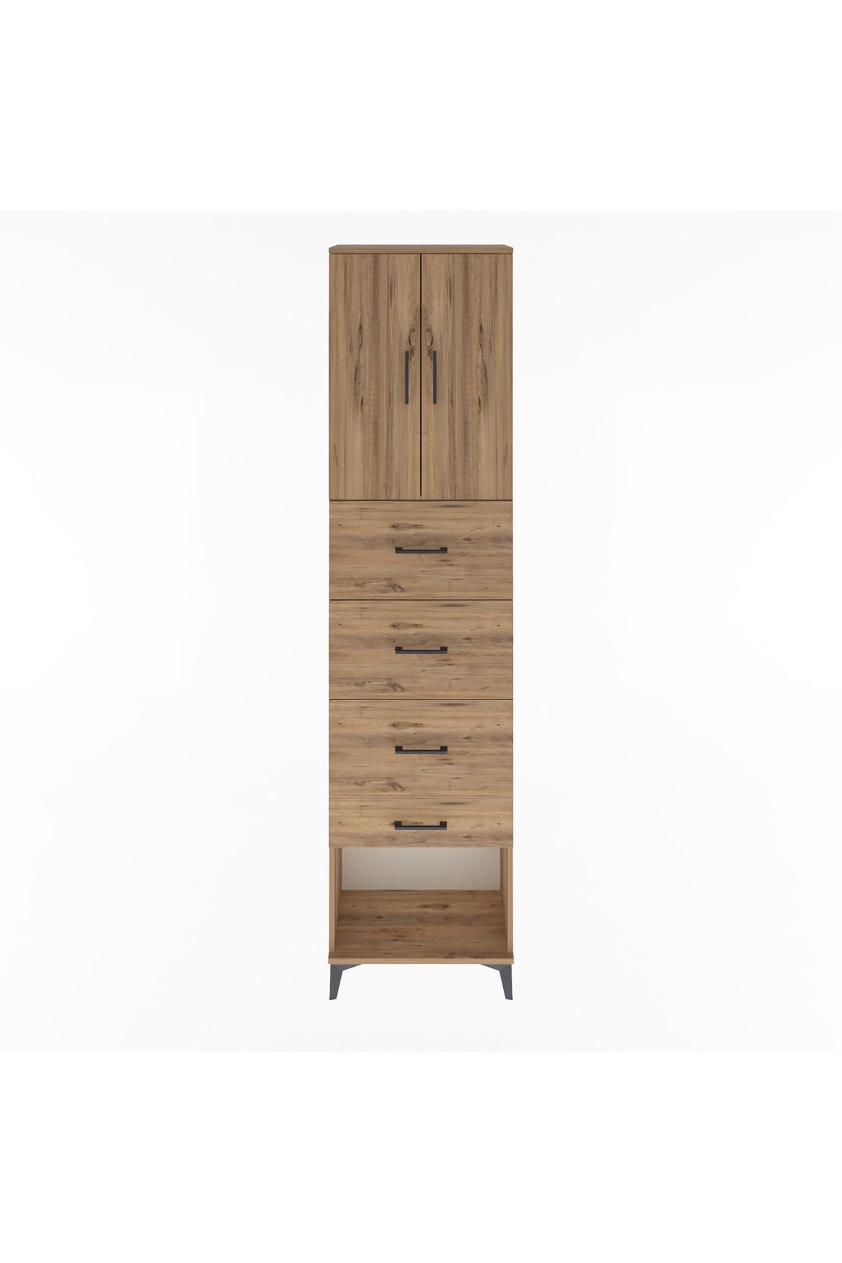 Arges Dolap Tek Raflı 4 Çekmeceli 2 Kapaklı 60x30x243 Çam-Çam