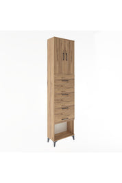 Arges Dolap Tek Raflı 4 Çekmeceli 2 Kapaklı 60x30x243 Çam-Çam