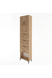Arges Dolap Tek Raflı 4 Çekmeceli 2 Kapaklı 60x30x243 Çam-Çam