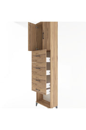 Arges Dolap Tek Raflı 4 Çekmeceli 2 Kapaklı 60x30x243 Çam-Çam