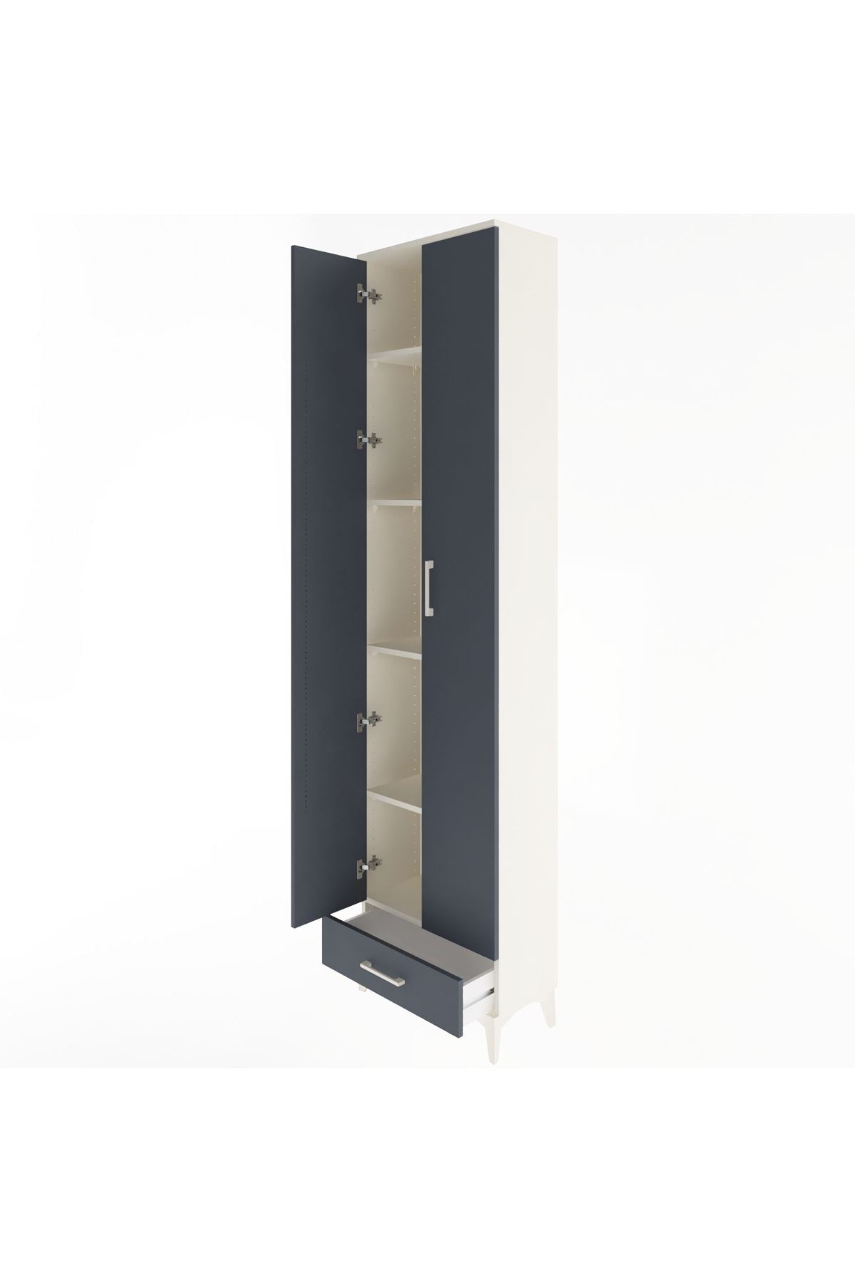 Arges Dolap 5 Raflı Tek Çekmeceli 2 Kapaklı 60x30x243 Aytaşı-Antrasit