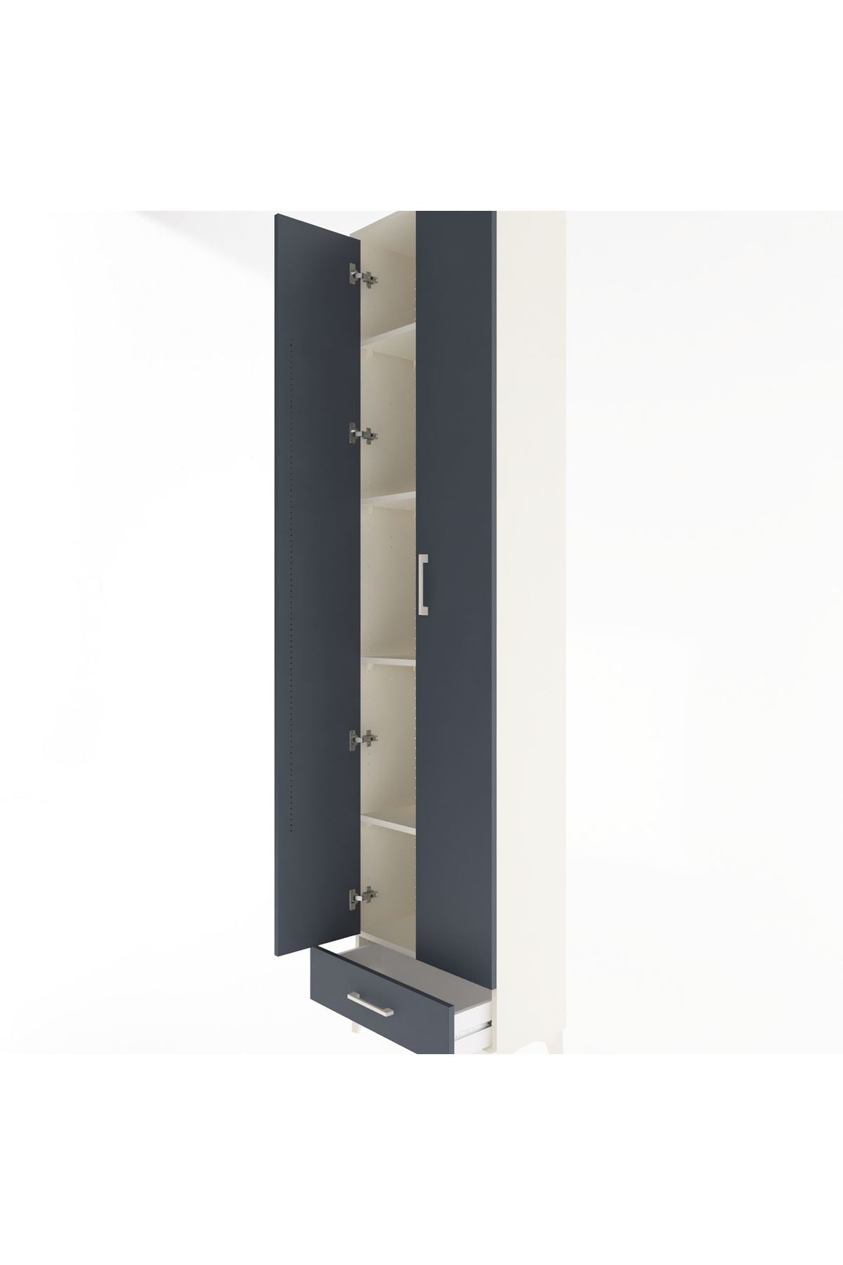 Arges Dolap 5 Raflı Tek Çekmeceli 2 Kapaklı 60x30x243 Aytaşı-Antrasit