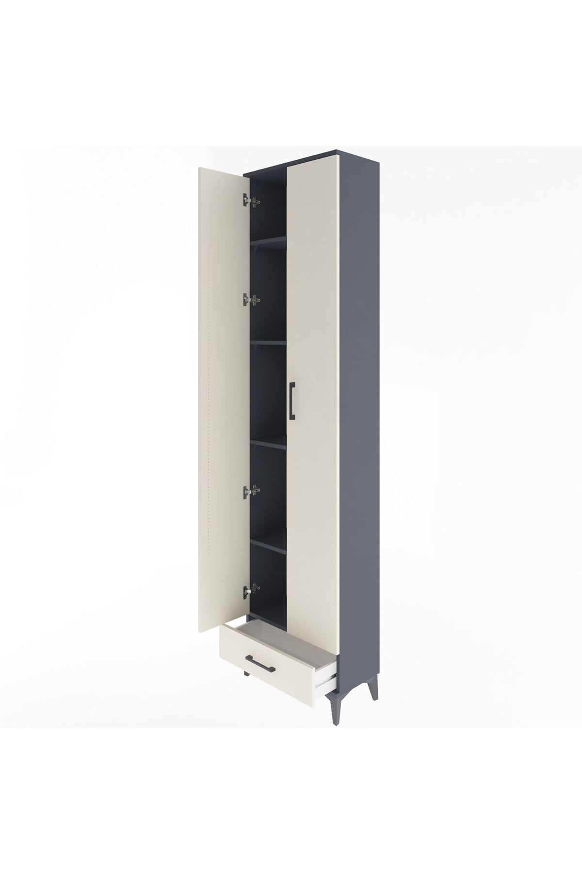 Arges Dolap 5 Raflı Tek Çekmeceli 2 Kapaklı 60x30x243 Antrasit-Aytaşı