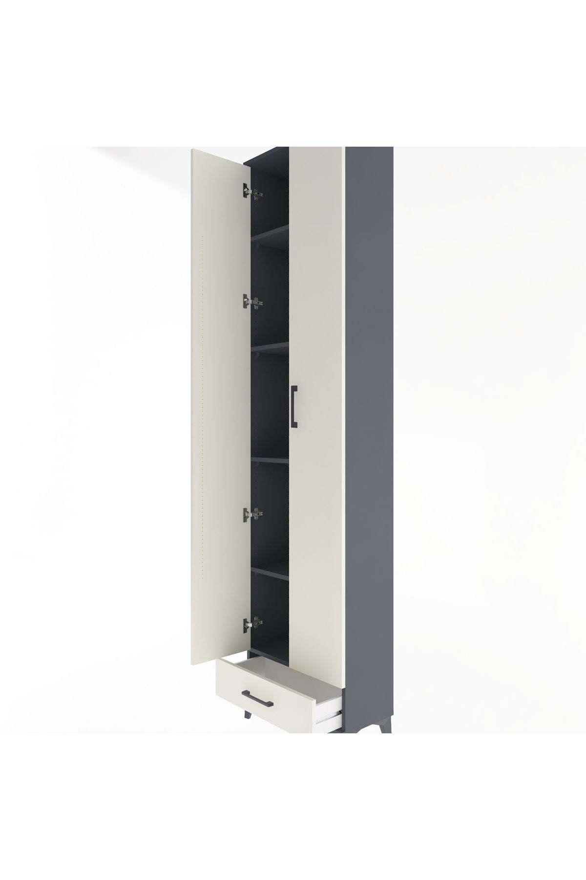 Arges Dolap 5 Raflı Tek Çekmeceli 2 Kapaklı 60x30x243 Antrasit-Aytaşı