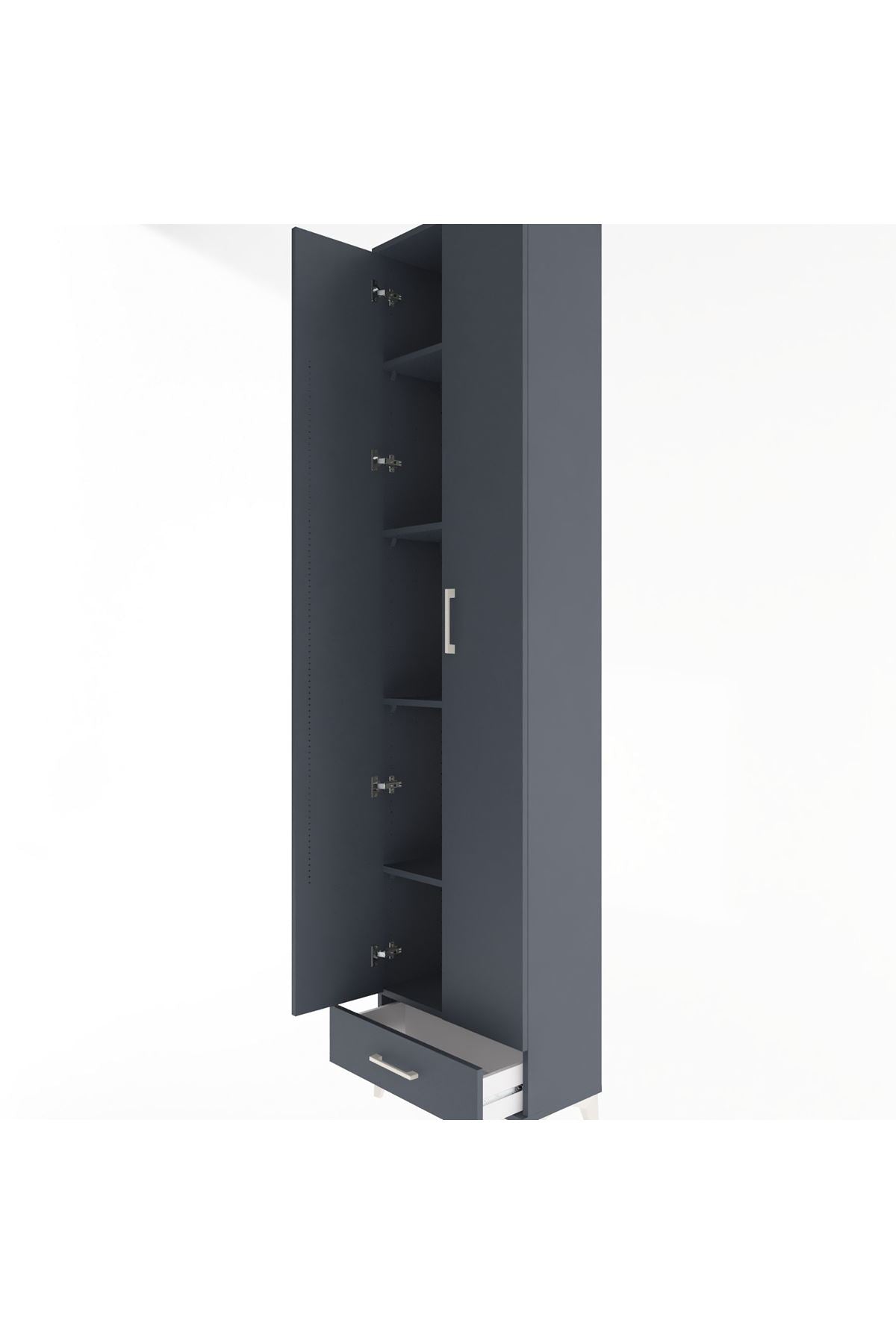 Arges Dolap 5 Raflı Tek Çekmeceli 2 Kapaklı 60x30x243 Antrasit-Antrasit