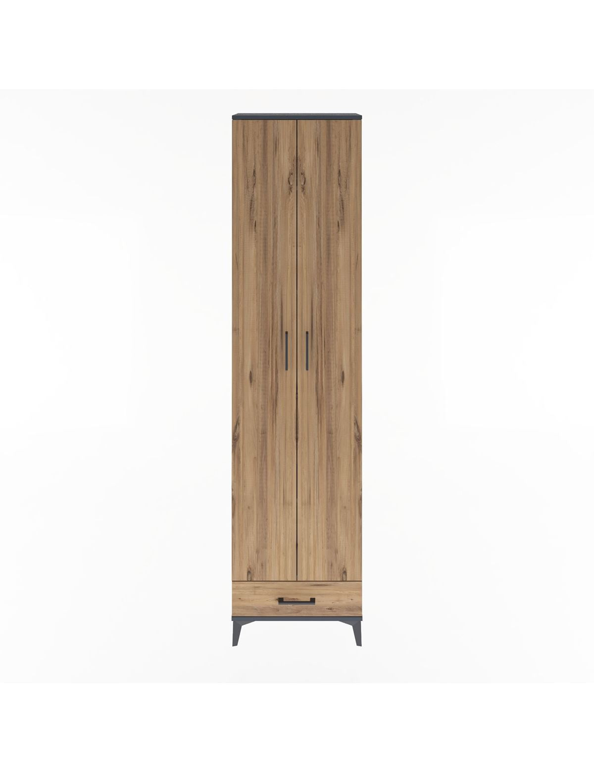 Arges Dolap 5 Raflı Tek Çekmeceli 2 Kapaklı 60x30x243 Antrasit-Çam