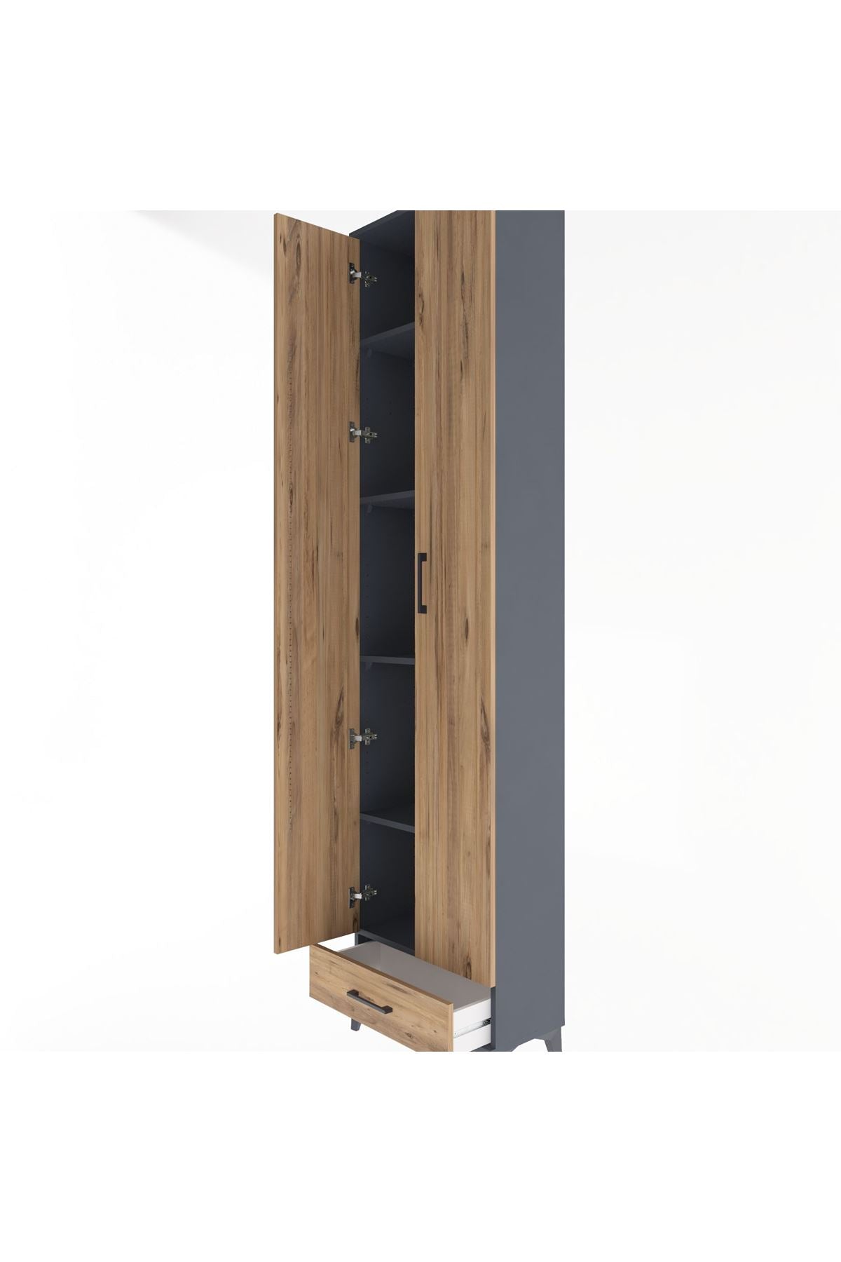 Arges Dolap 5 Raflı Tek Çekmeceli 2 Kapaklı 60x30x243 Antrasit-Çam