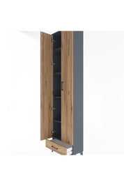 Arges Dolap 5 Raflı Tek Çekmeceli 2 Kapaklı 60x30x243 Antrasit-Çam