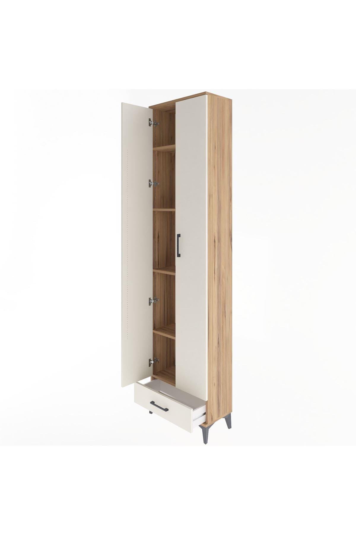 Arges Dolap 5 Raflı Tek Çekmeceli 2 Kapaklı 60x30x243 Çam-Aytaşı