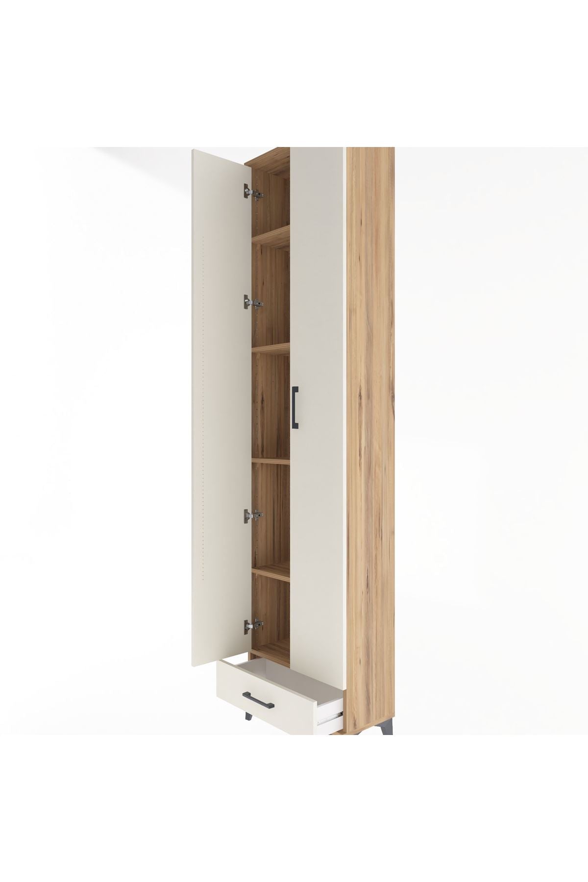 Arges Dolap 5 Raflı Tek Çekmeceli 2 Kapaklı 60x30x243 Çam-Aytaşı