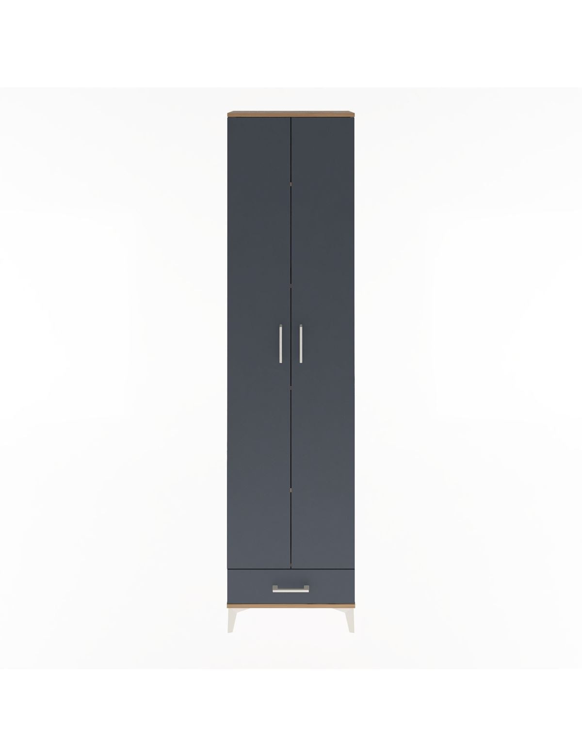 Arges Dolap 5 Raflı Tek Çekmeceli 2 Kapaklı 60x30x243 Çam-Antrasit