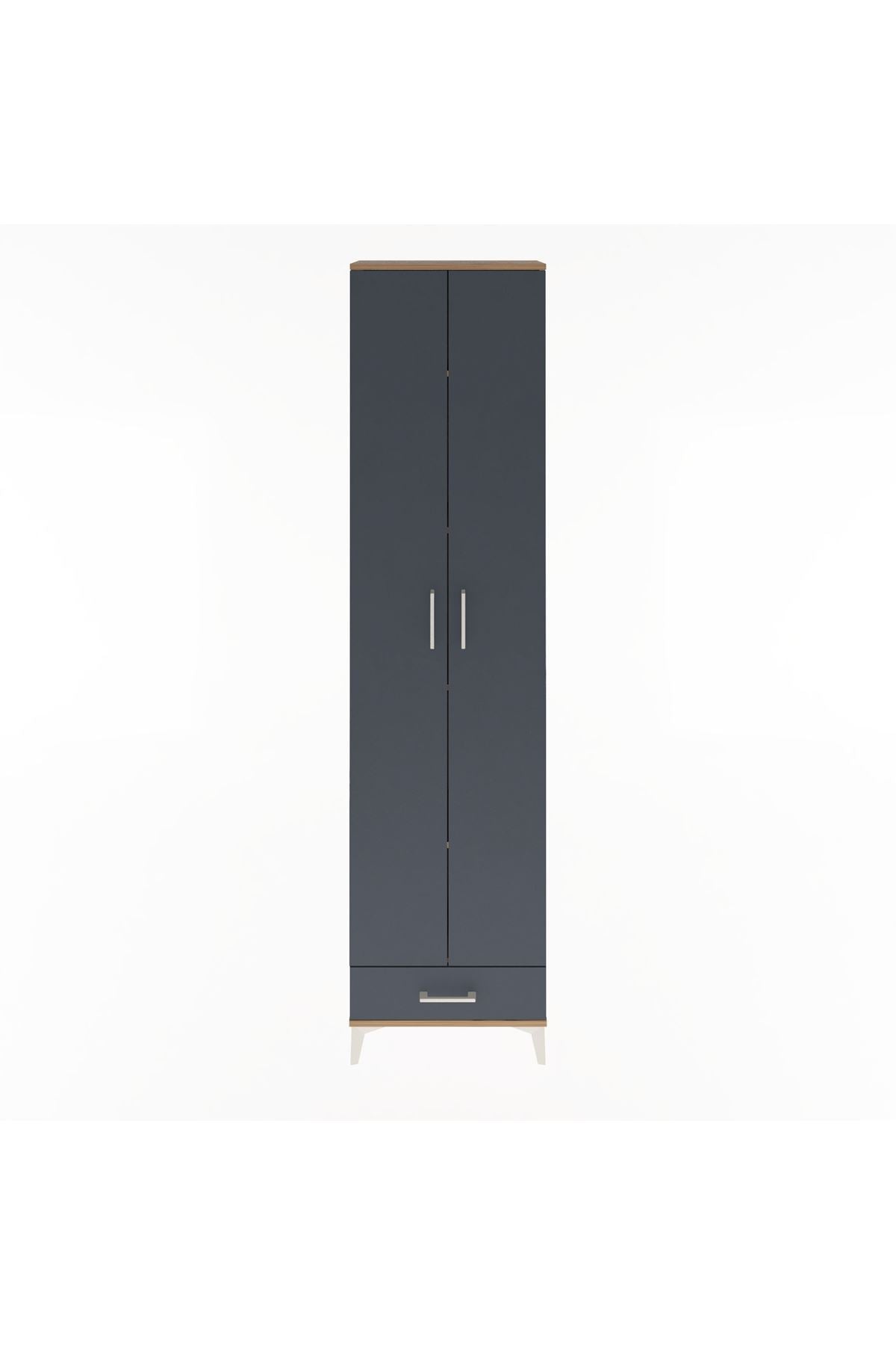 Arges Dolap 5 Raflı Tek Çekmeceli 2 Kapaklı 60x30x243 Çam-Antrasit