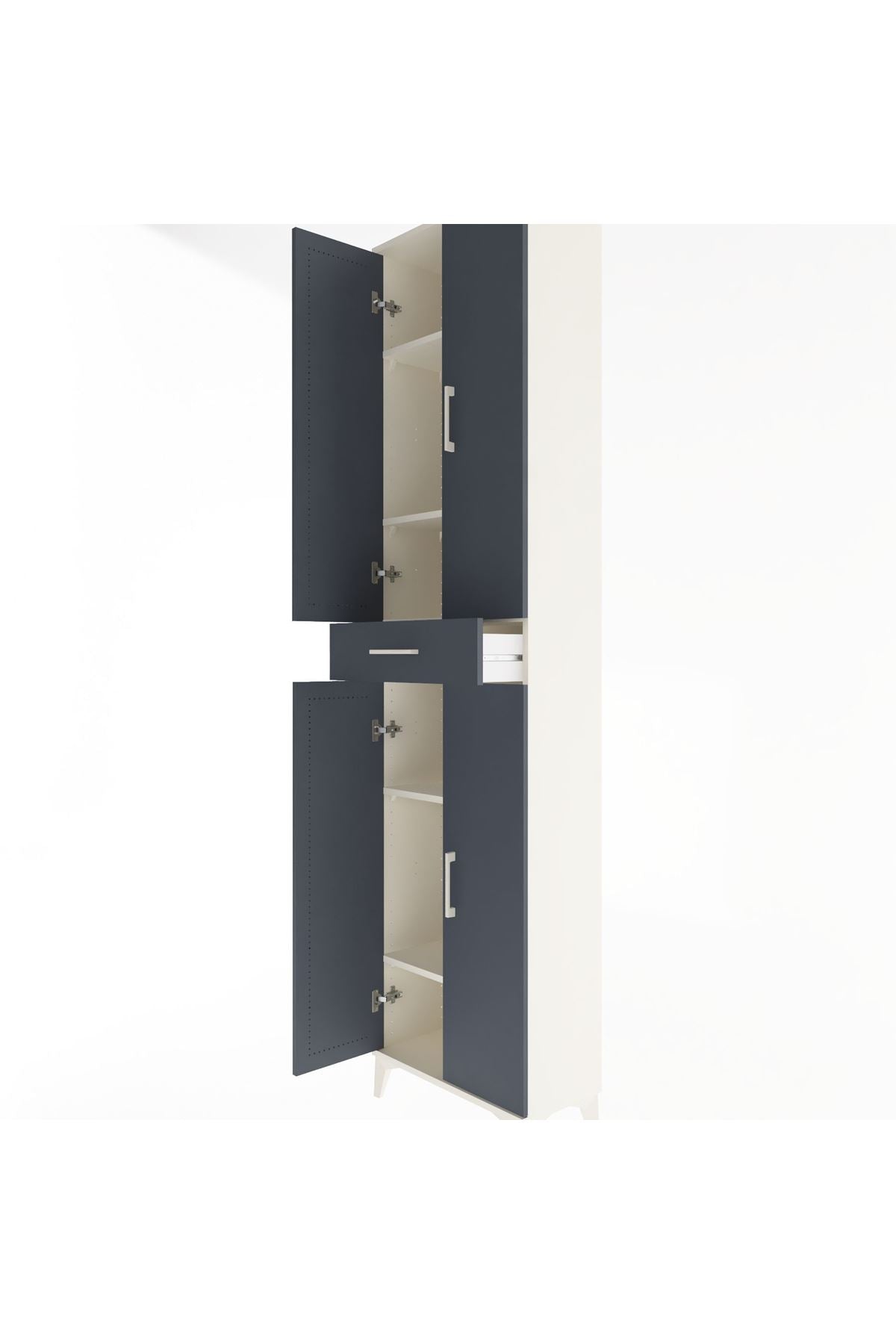 Arges Dolap 5 Raflı Tek Çekmeceli 4 Kapaklı 60x30x243 Aytaşı-Antrasit