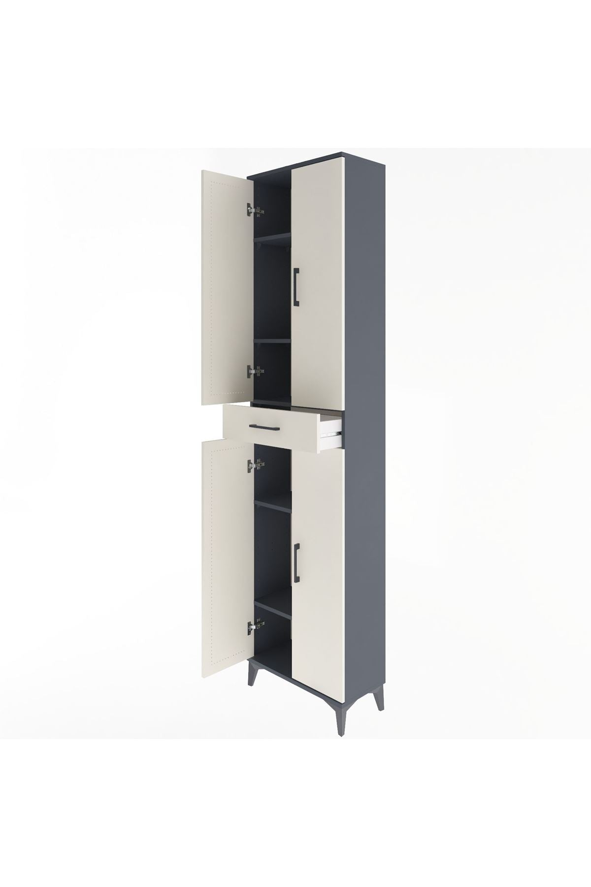 Arges Dolap 5 Raflı Tek Çekmeceli 4 Kapaklı 60x30x243 Antrasit-Aytaşı