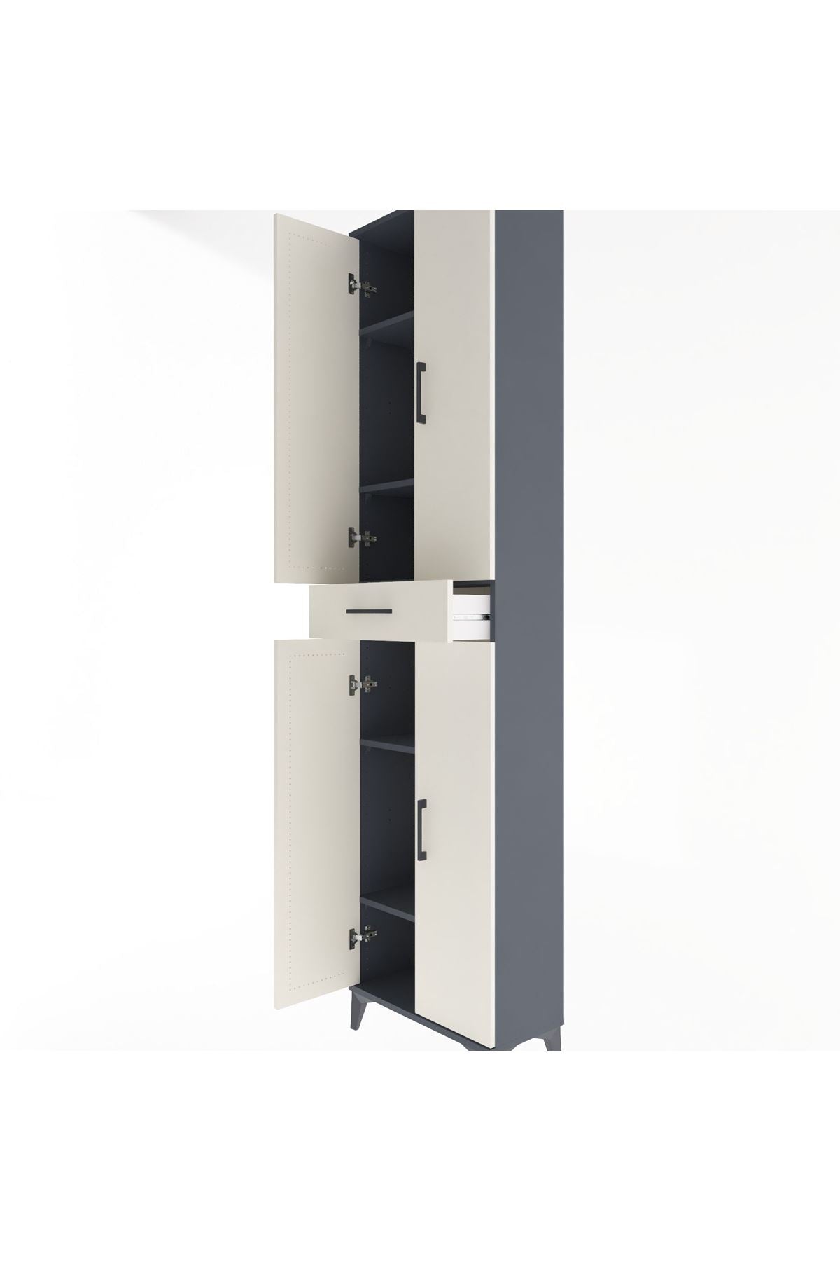 Arges Dolap 5 Raflı Tek Çekmeceli 4 Kapaklı 60x30x243 Antrasit-Aytaşı