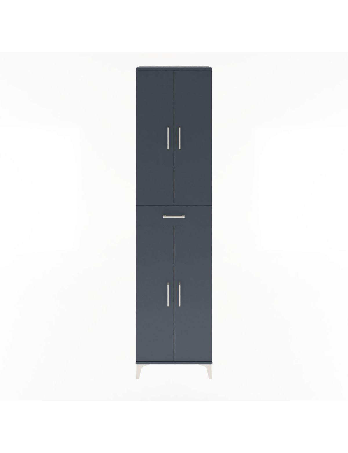 Arges Dolap 5 Raflı Tek Çekmeceli 4 Kapaklı 60x30x243 Antrasit-Antrasit