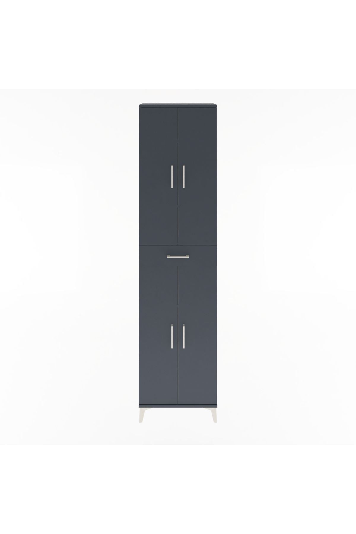 Arges Dolap 5 Raflı Tek Çekmeceli 4 Kapaklı 60x30x243 Antrasit-Antrasit