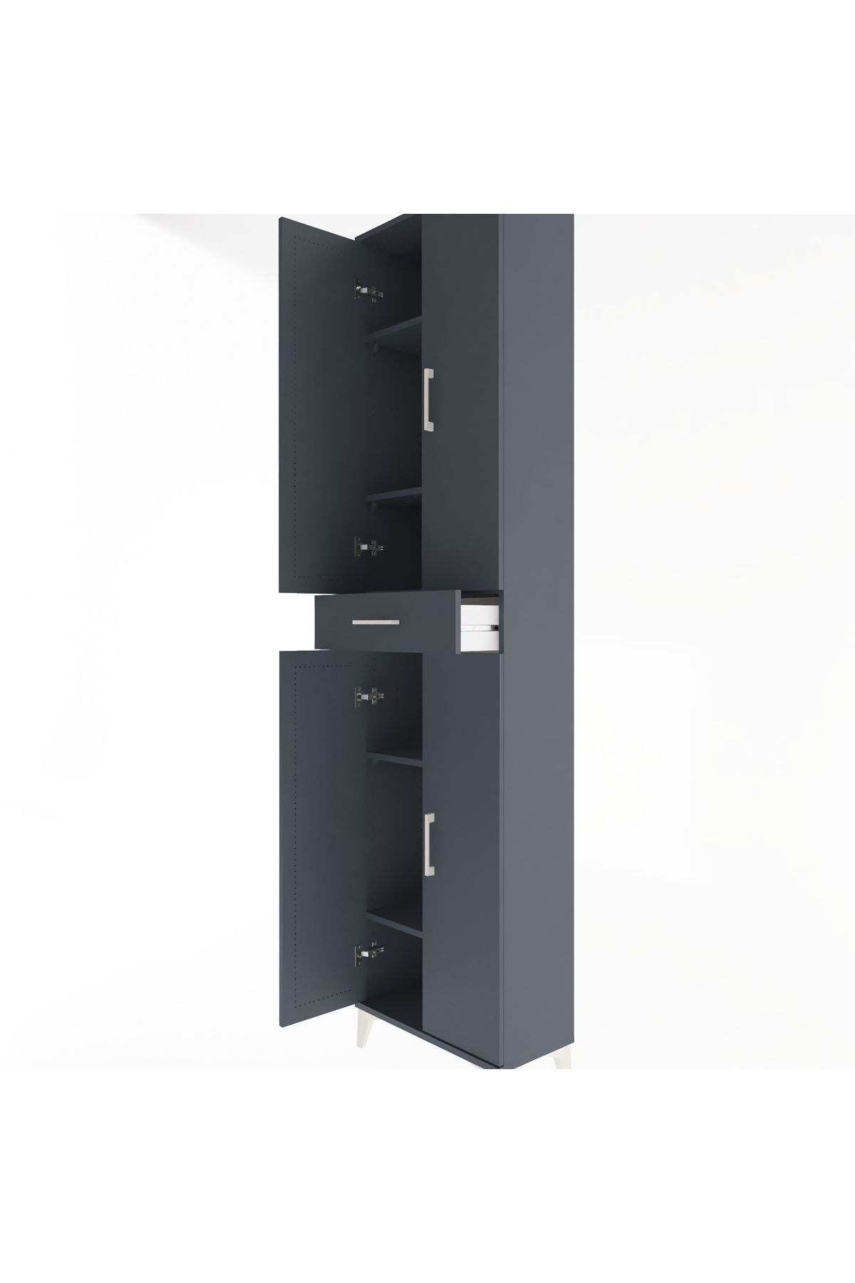 Arges Dolap 5 Raflı Tek Çekmeceli 4 Kapaklı 60x30x243 Antrasit-Antrasit