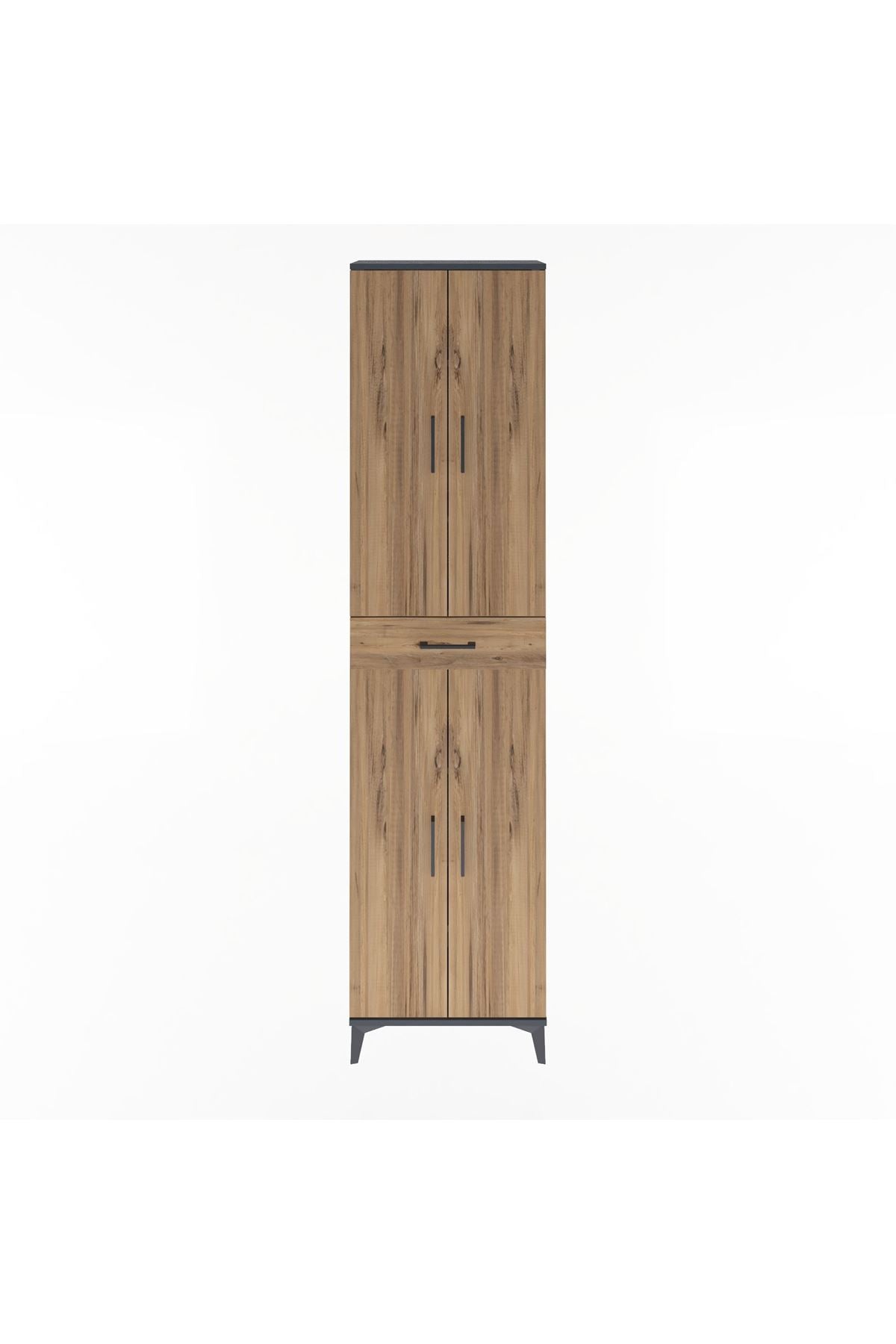 Arges Dolap 5 Raflı Tek Çekmeceli 4 Kapaklı 60x30x243 Antrasit-Çam