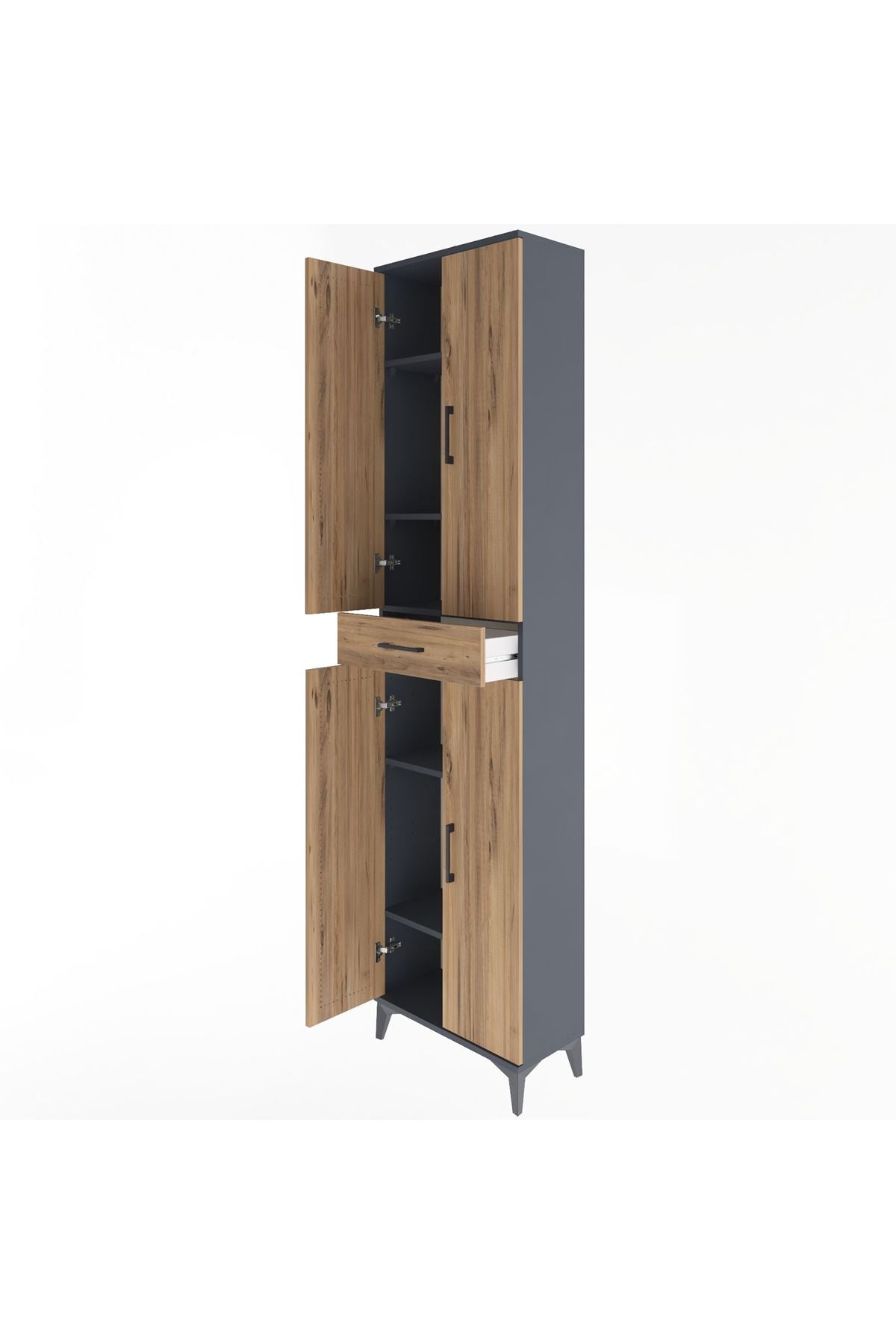 Arges Dolap 5 Raflı Tek Çekmeceli 4 Kapaklı 60x30x243 Antrasit-Çam