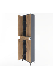 Arges Dolap 5 Raflı Tek Çekmeceli 4 Kapaklı 60x30x243 Antrasit-Çam
