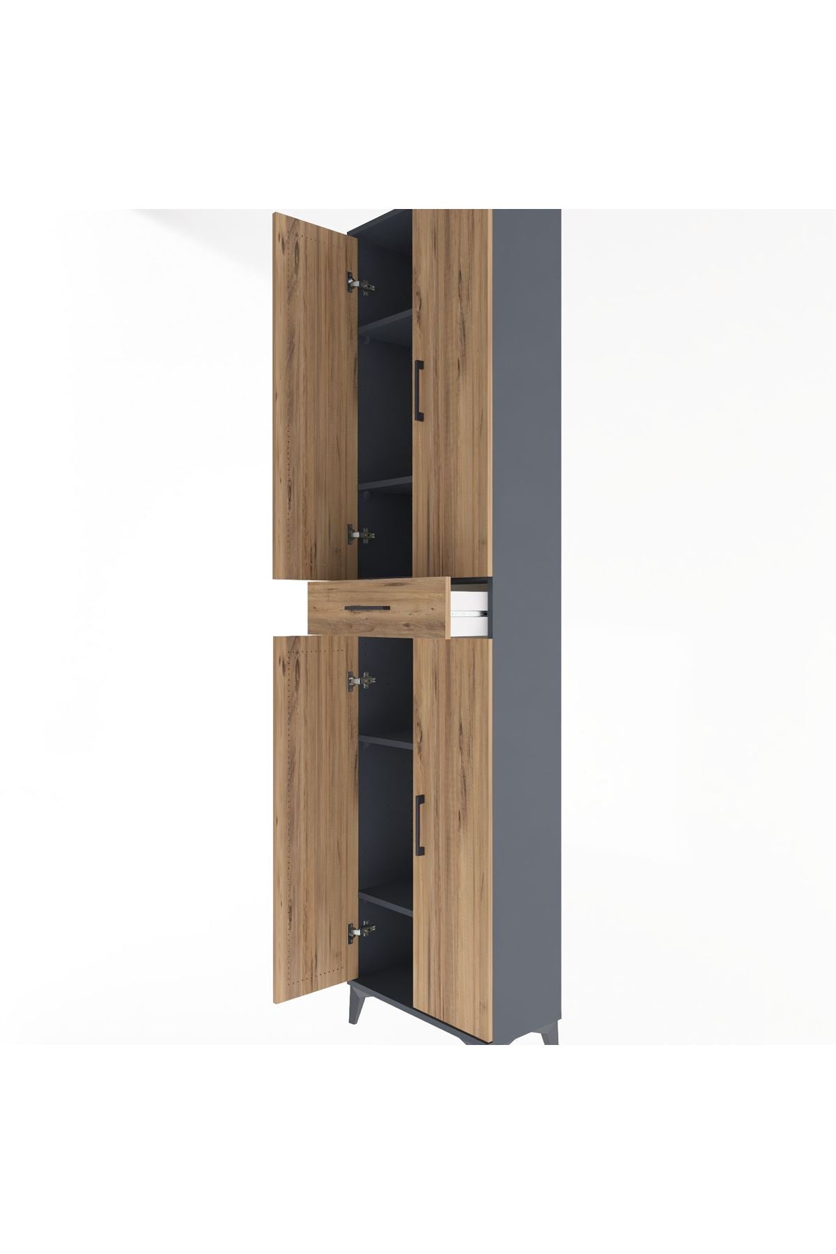 Arges Dolap 5 Raflı Tek Çekmeceli 4 Kapaklı 60x30x243 Antrasit-Çam