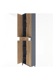 Arges Dolap 5 Raflı Tek Çekmeceli 4 Kapaklı 60x30x243 Antrasit-Çam