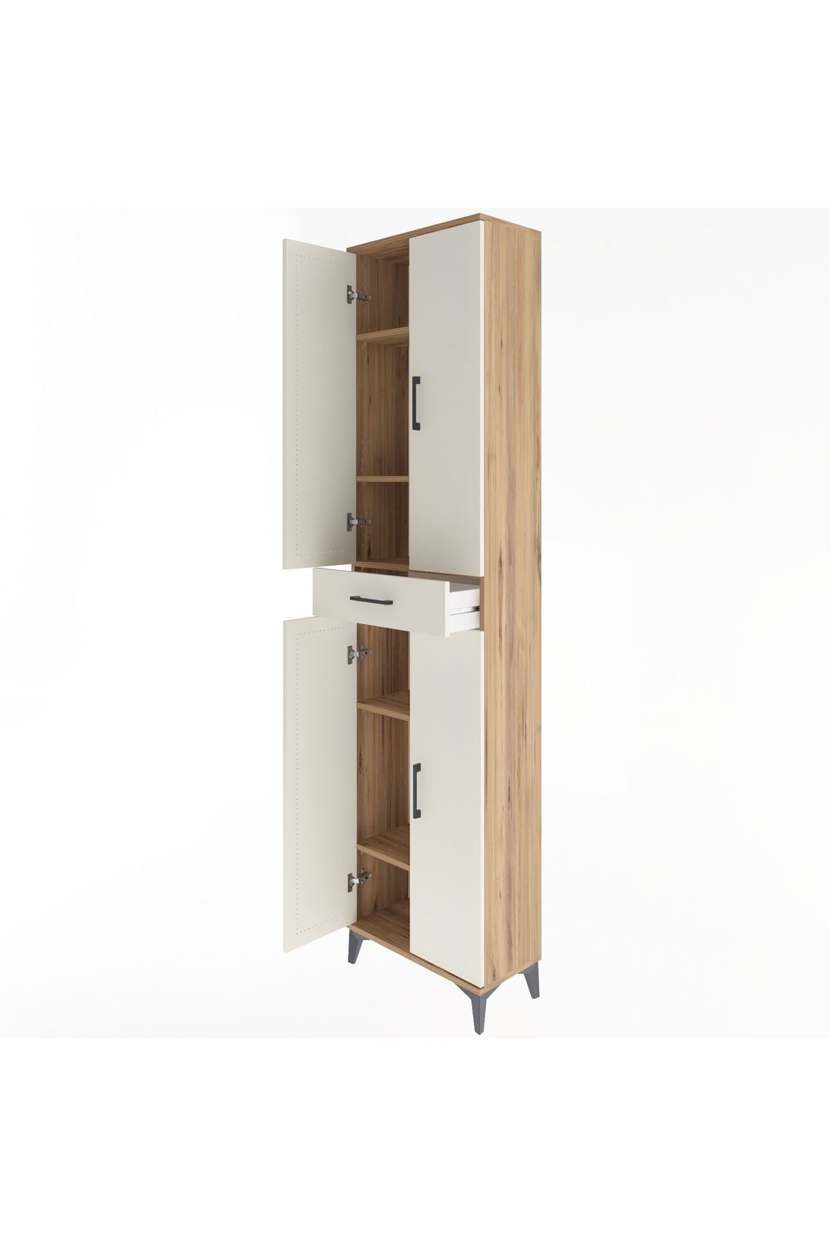 Arges Dolap 5 Raflı Tek Çekmeceli 4 Kapaklı 60x30x243 Çam-Aytaşı