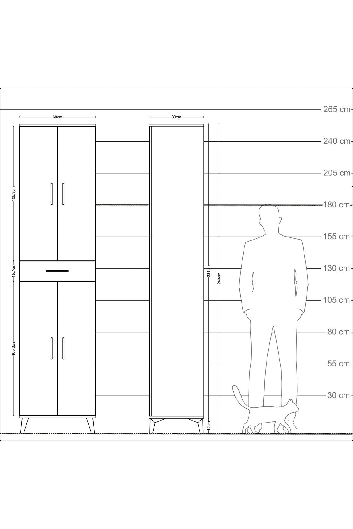 Arges Dolap 5 Raflı Tek Çekmeceli 4 Kapaklı 60x30x243 Çam-Aytaşı