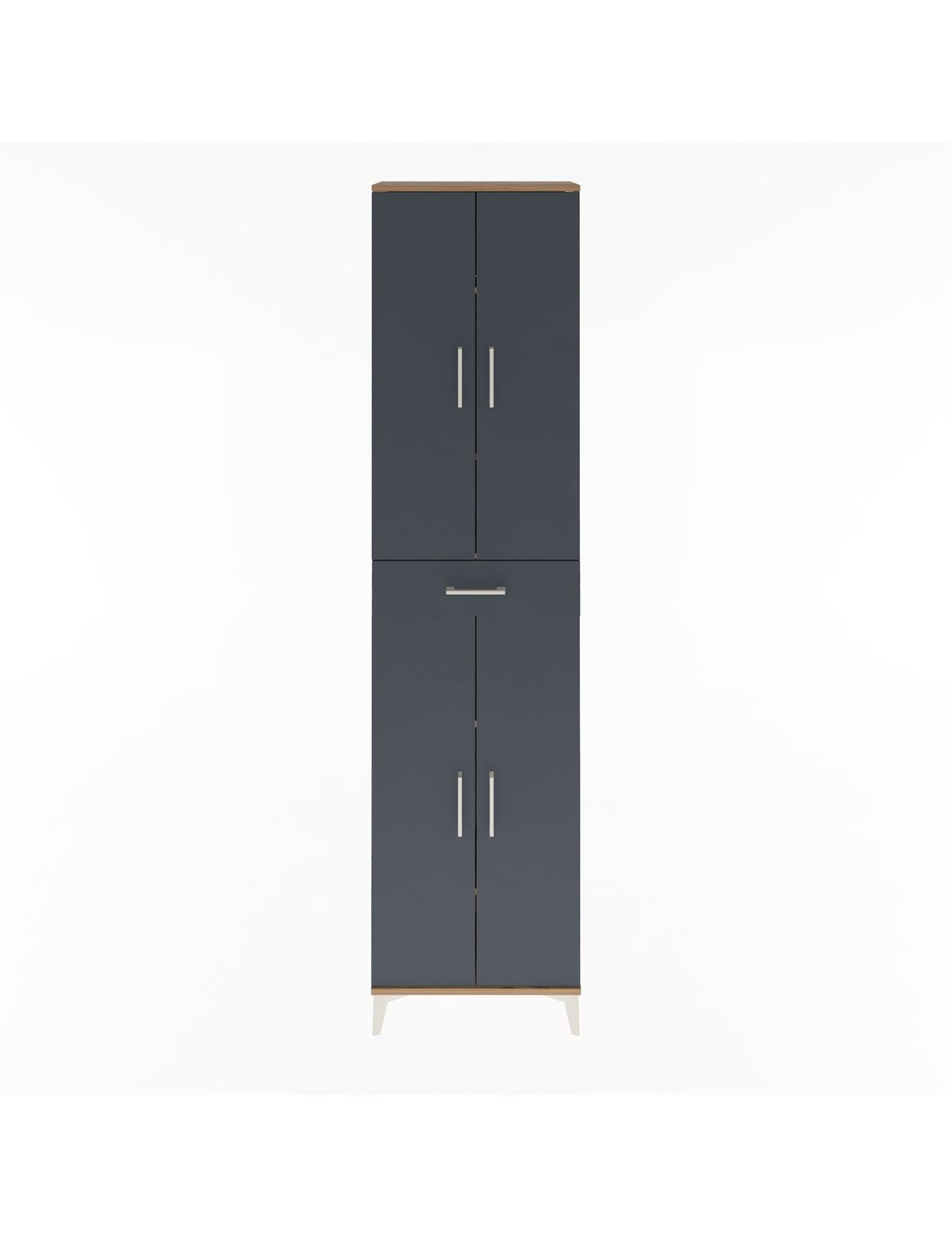 Arges Dolap 5 Raflı Tek Çekmeceli 4 Kapaklı 60x30x243 Çam-Antrasit