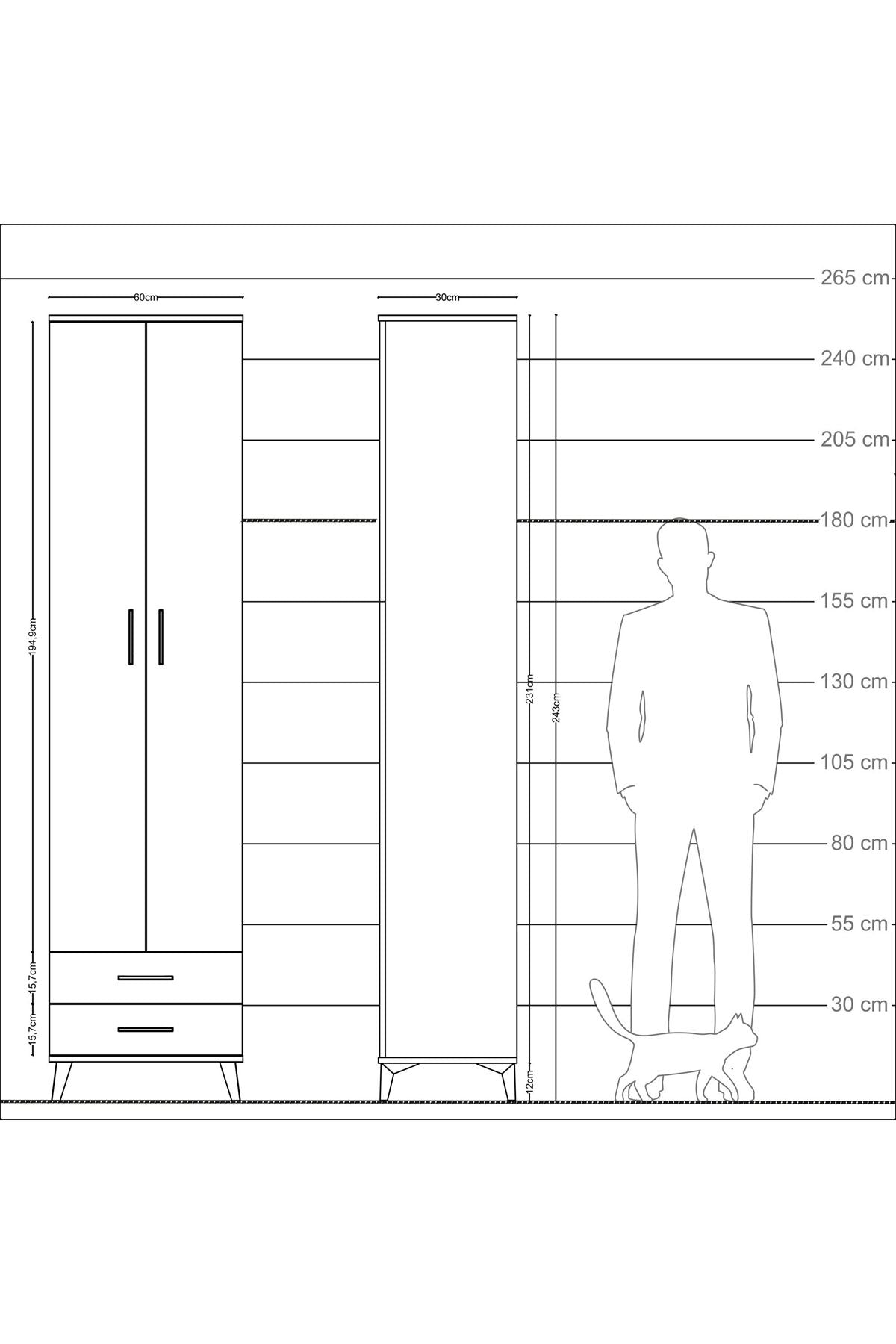 Arges Dolap 5 Raflı 2 Çekmeceli 2 Kapaklı 60x30x243 Aytaşı-Aytaşı