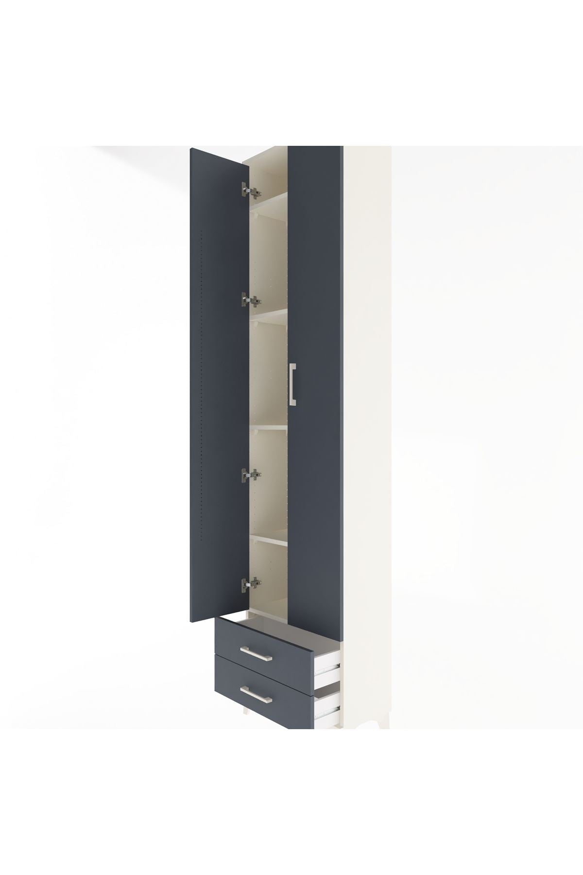 Arges Dolap 5 Raflı 2 Çekmeceli 2 Kapaklı 60x30x243 Aytaşı-Antrasit