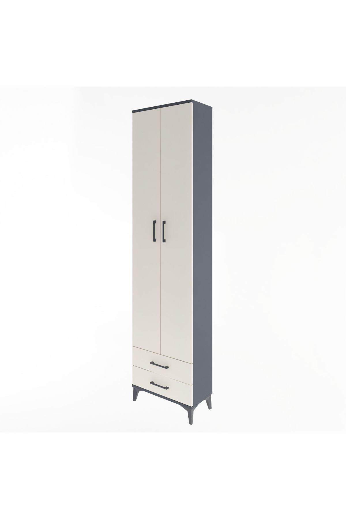 Arges Dolap 5 Raflı 2 Çekmeceli 2 Kapaklı 60x30x243 Antrasit-Aytaşı