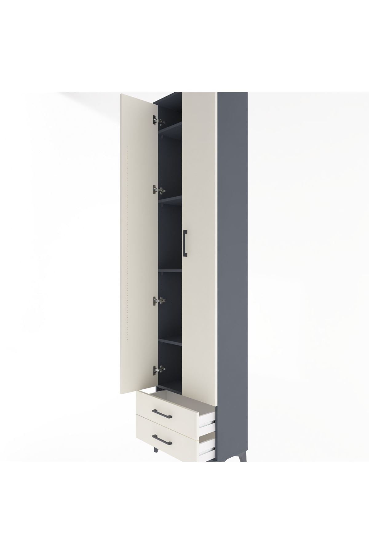 Arges Dolap 5 Raflı 2 Çekmeceli 2 Kapaklı 60x30x243 Antrasit-Aytaşı