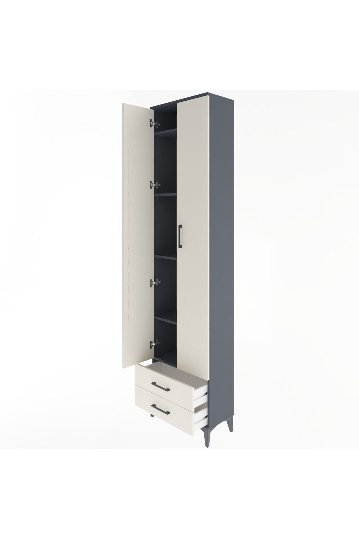 Arges Dolap 5 Raflı 2 Çekmeceli 2 Kapaklı 60x30x243 Antrasit-Aytaşı