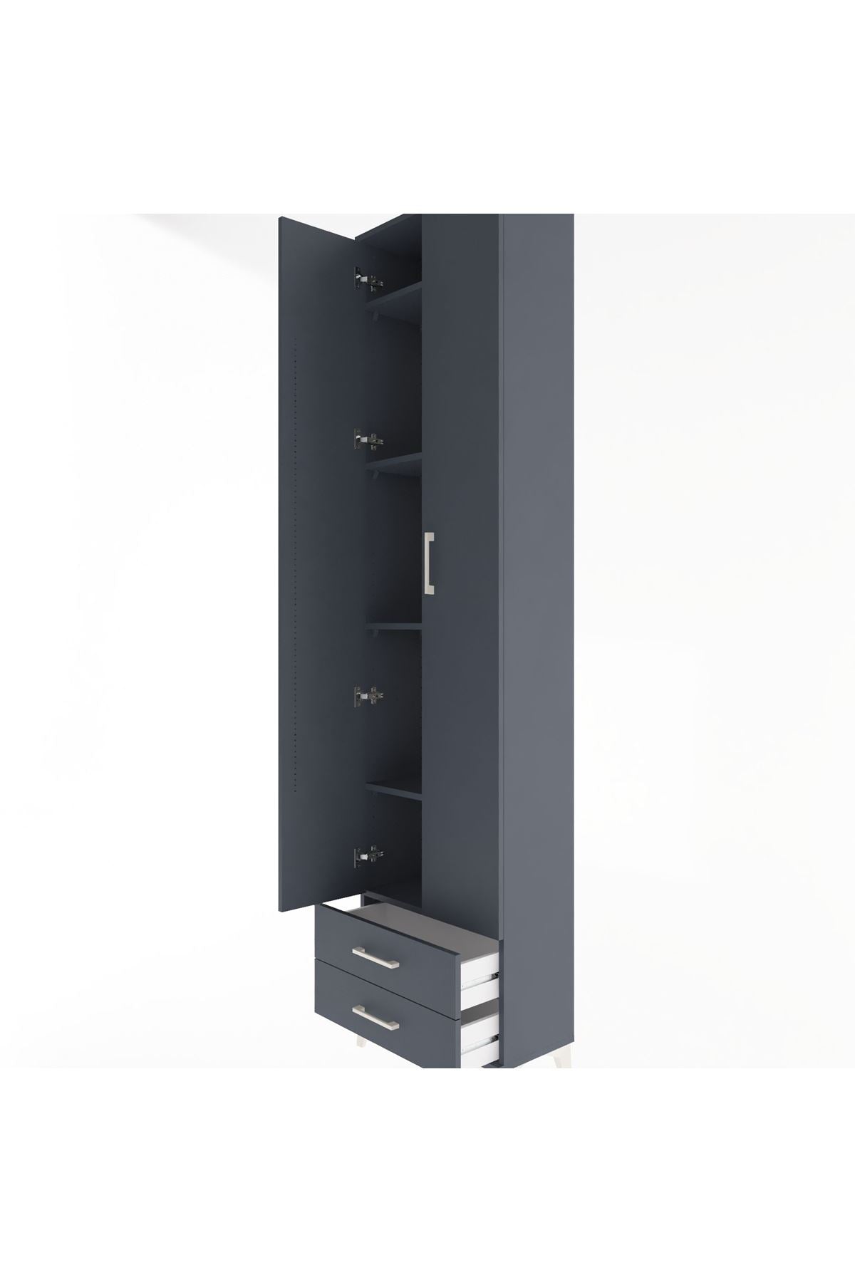 Arges Dolap 5 Raflı 2 Çekmeceli 2 Kapaklı 60x30x243 Antrasit-Antrasit