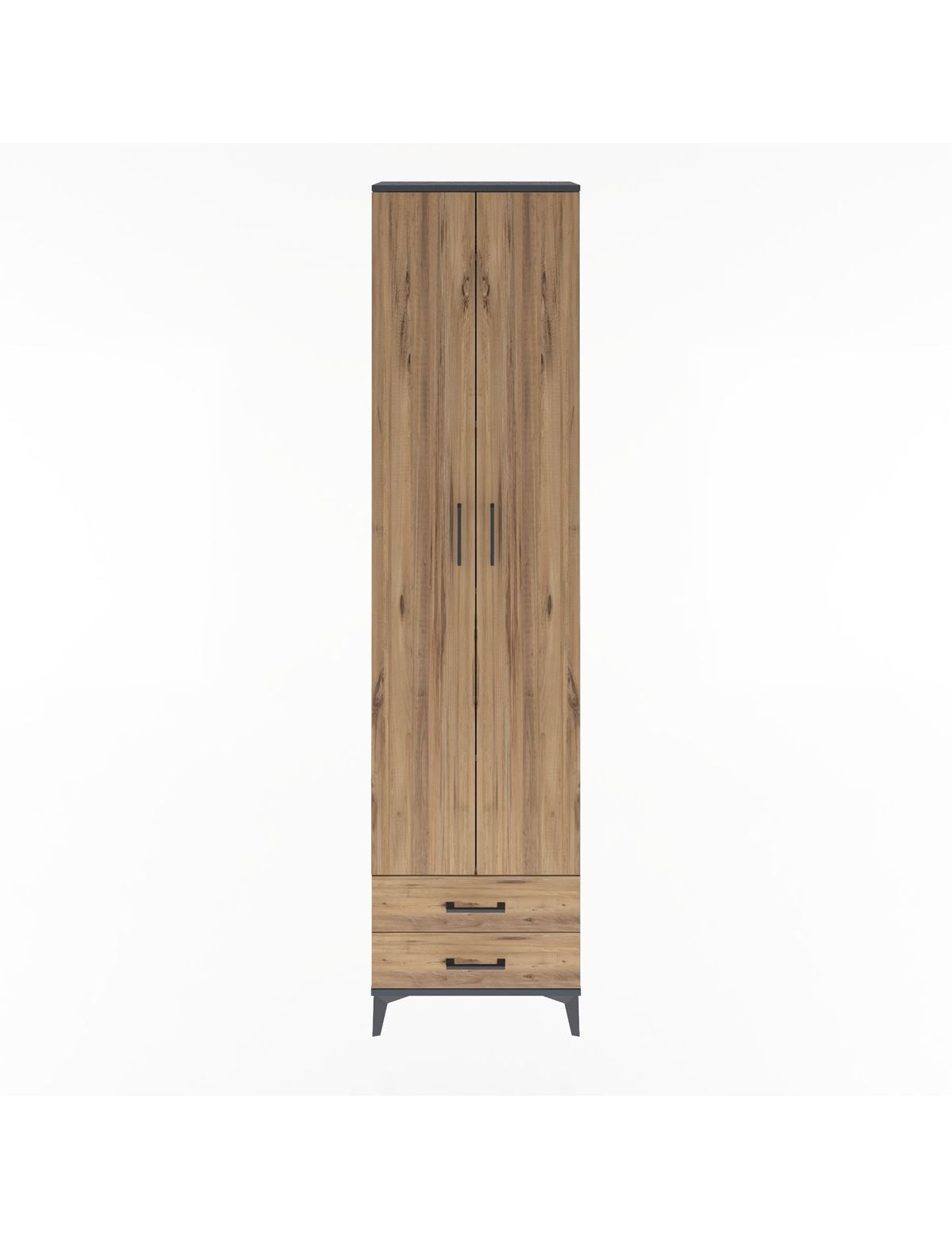 Arges Dolap 5 Raflı 2 Çekmeceli 2 Kapaklı 60x30x243 Antrasit-Çam