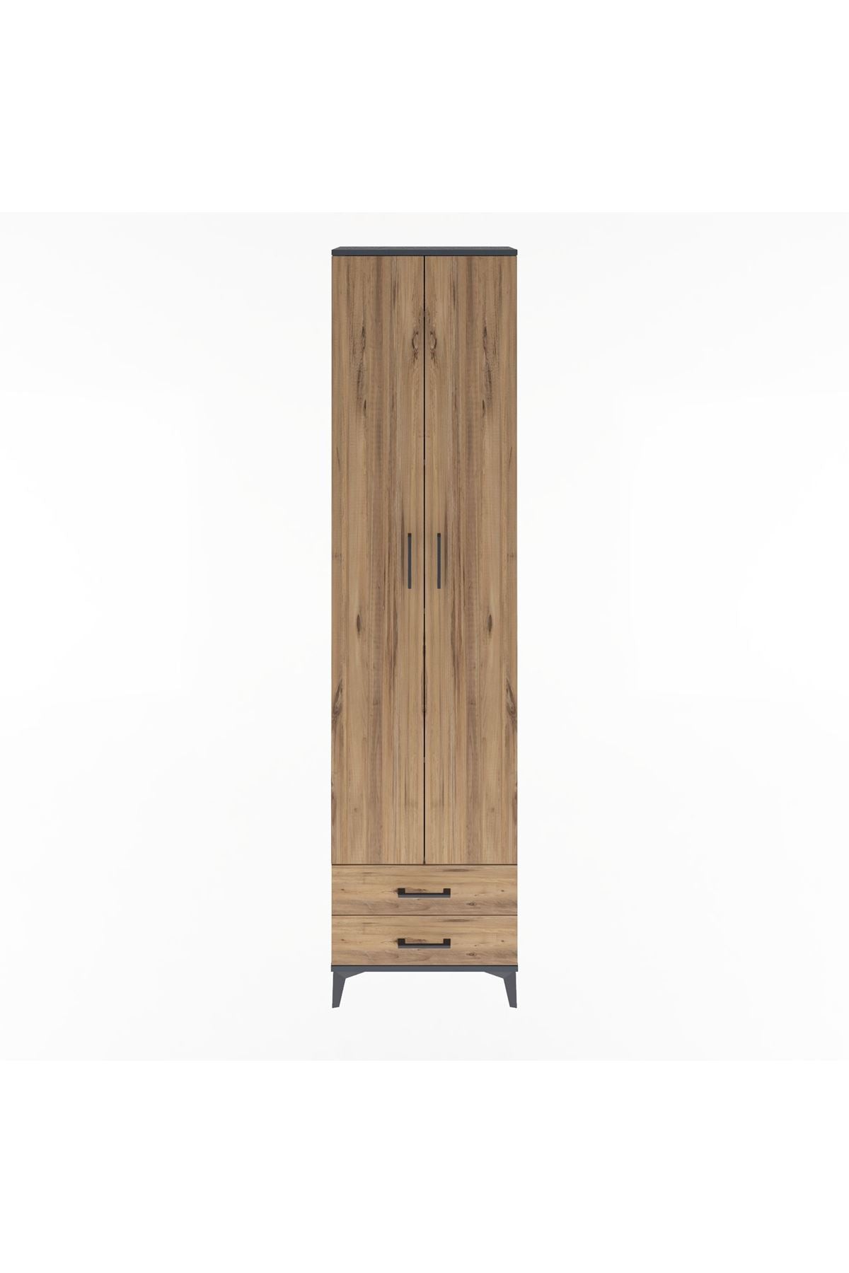 Arges Dolap 5 Raflı 2 Çekmeceli 2 Kapaklı 60x30x243 Antrasit-Çam