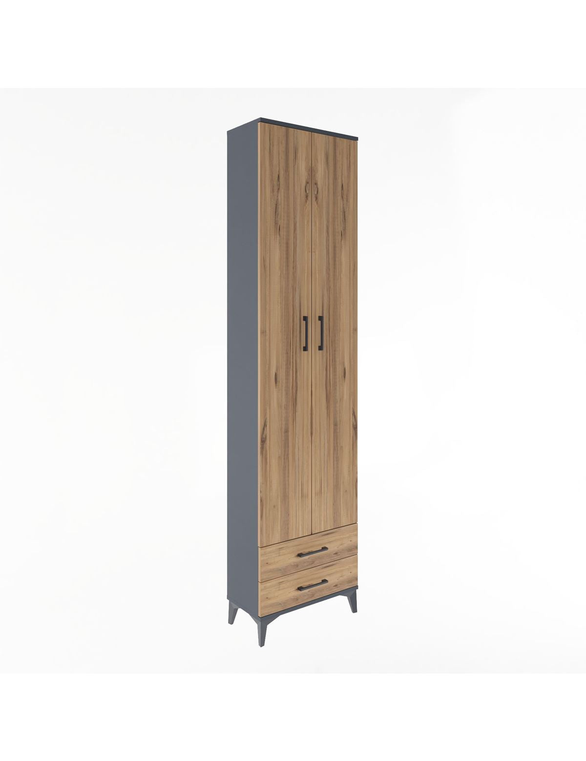 Arges Dolap 5 Raflı 2 Çekmeceli 2 Kapaklı 60x30x243 Antrasit-Çam