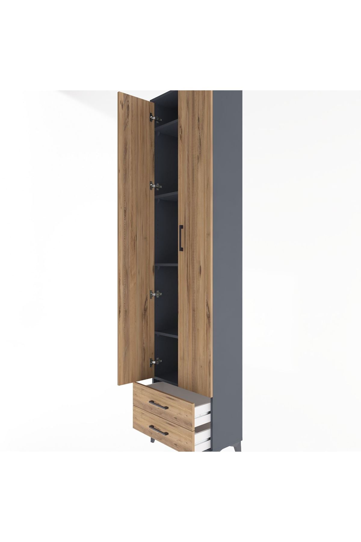 Arges Dolap 5 Raflı 2 Çekmeceli 2 Kapaklı 60x30x243 Antrasit-Çam