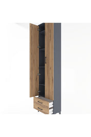 Arges Dolap 5 Raflı 2 Çekmeceli 2 Kapaklı 60x30x243 Antrasit-Çam