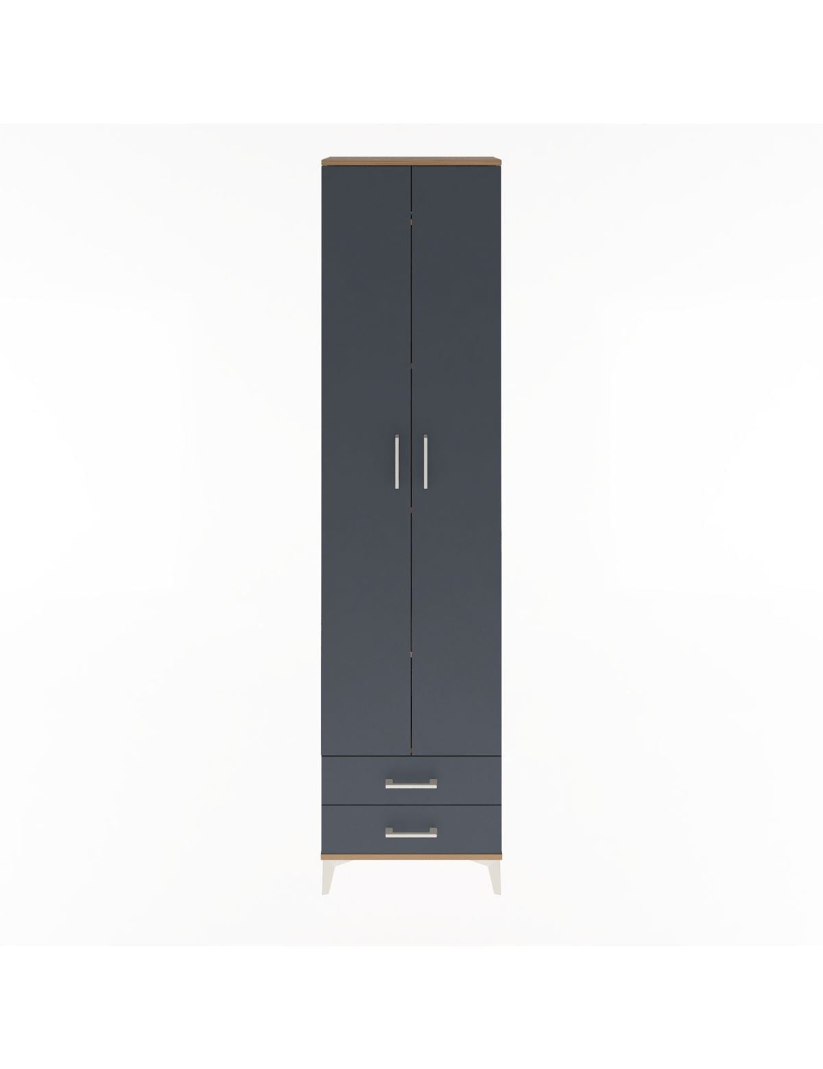 Arges Dolap 5 Raflı 2 Çekmeceli 2 Kapaklı 60x30x243 Çam-Antrasit