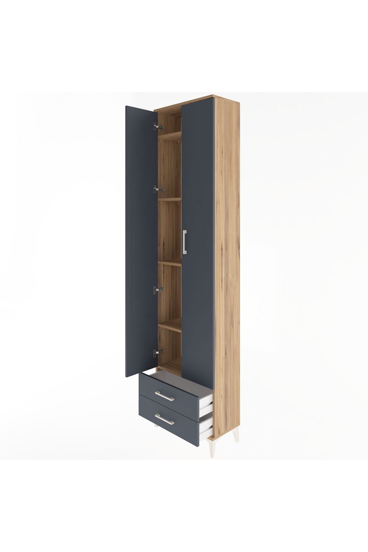 Arges Dolap 5 Raflı 2 Çekmeceli 2 Kapaklı 60x30x243 Çam-Antrasit
