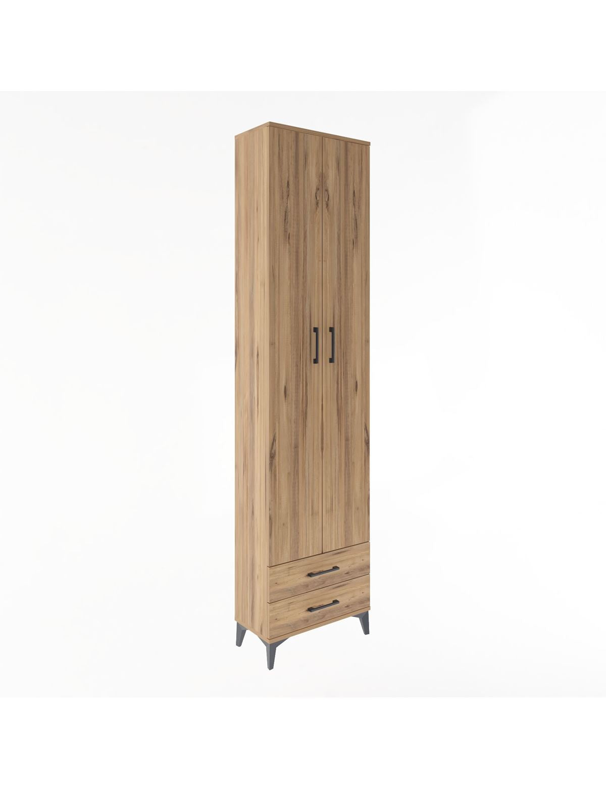 Arges Dolap 5 Raflı 2 Çekmeceli 2 Kapaklı 60x30x243 Çam-Çam