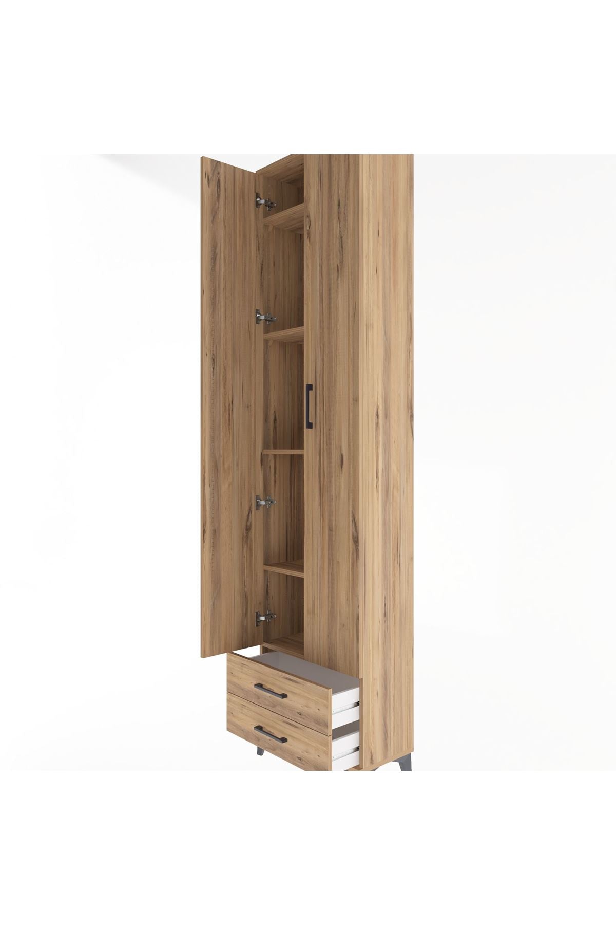 Arges Dolap 5 Raflı 2 Çekmeceli 2 Kapaklı 60x30x243 Çam-Çam