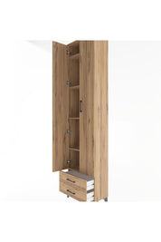 Arges Dolap 5 Raflı 2 Çekmeceli 2 Kapaklı 60x30x243 Çam-Çam