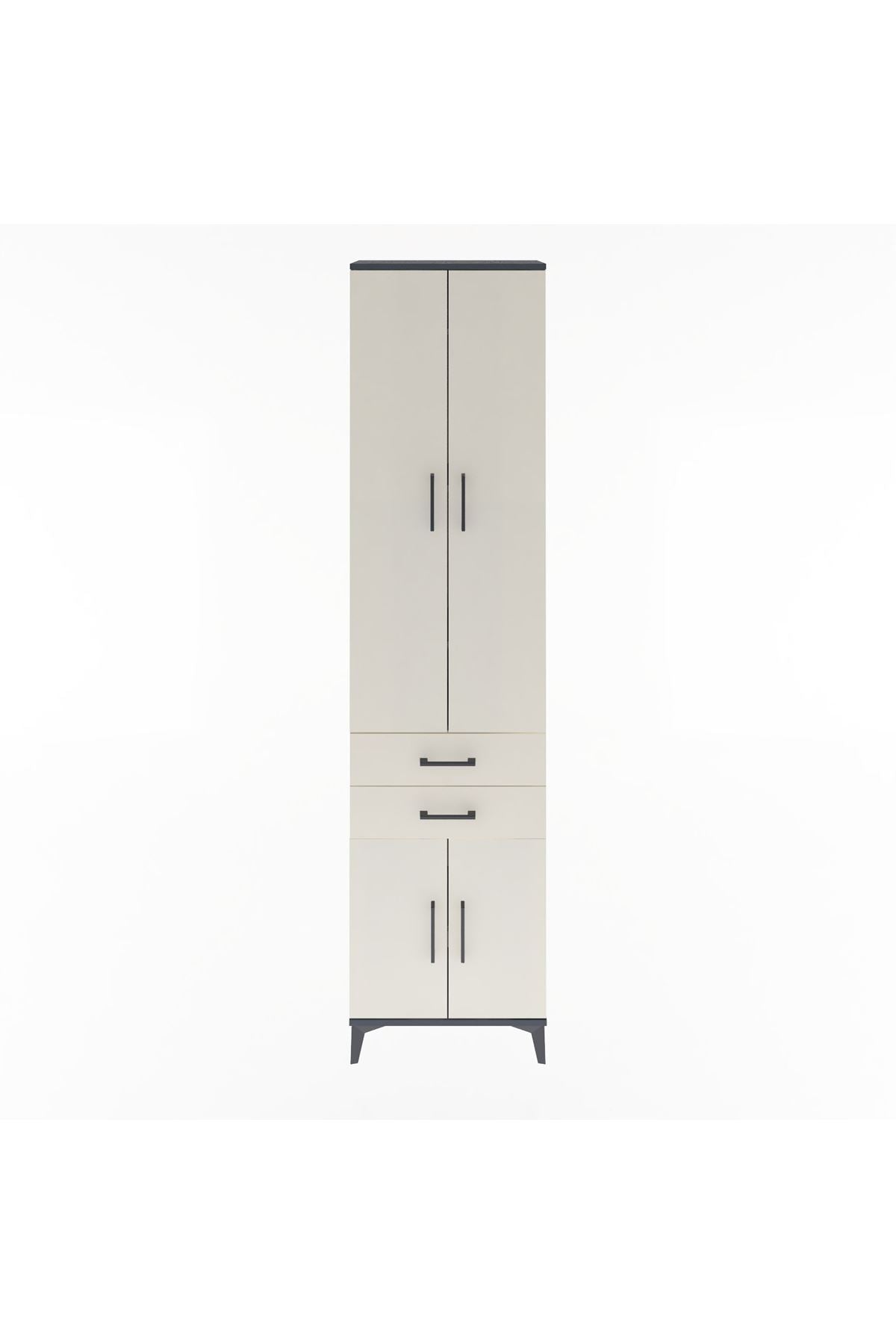 Arges Dolap 5 Raflı 2 Çekmeceli 4 Kapaklı 60x30x243 Antrasit-Aytaşı