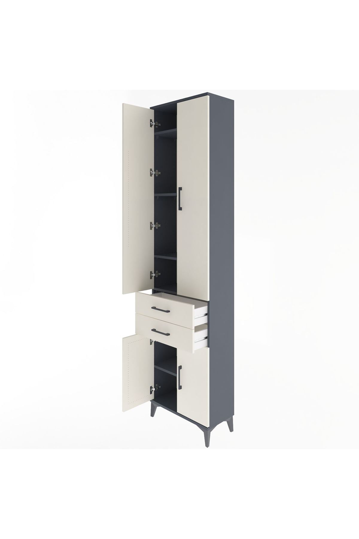 Arges Dolap 5 Raflı 2 Çekmeceli 4 Kapaklı 60x30x243 Antrasit-Aytaşı